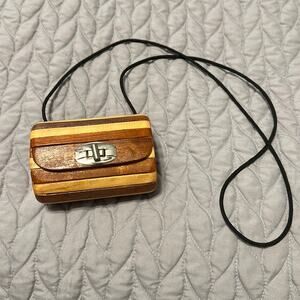 Vintage oval wood purse. Mini bag.